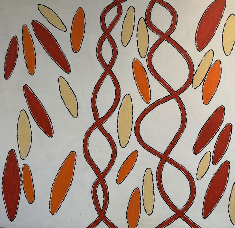 Robin Tjapanangka Granite Vines & Digging Sticks (white)